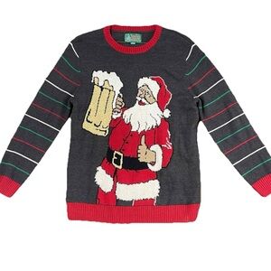 Santa Claus Draft Beer Drinking Ugly Christmas Sweater Cheers Men's XL Holiday